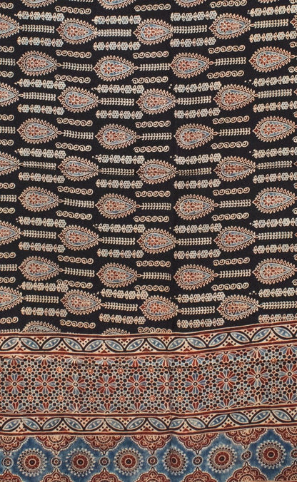 Ajrakh Modal Silk Natural Dye Hand Block Print Saree with Blouse Piece - 5.5 Mtr Length   -  SKU : AI1880AO
