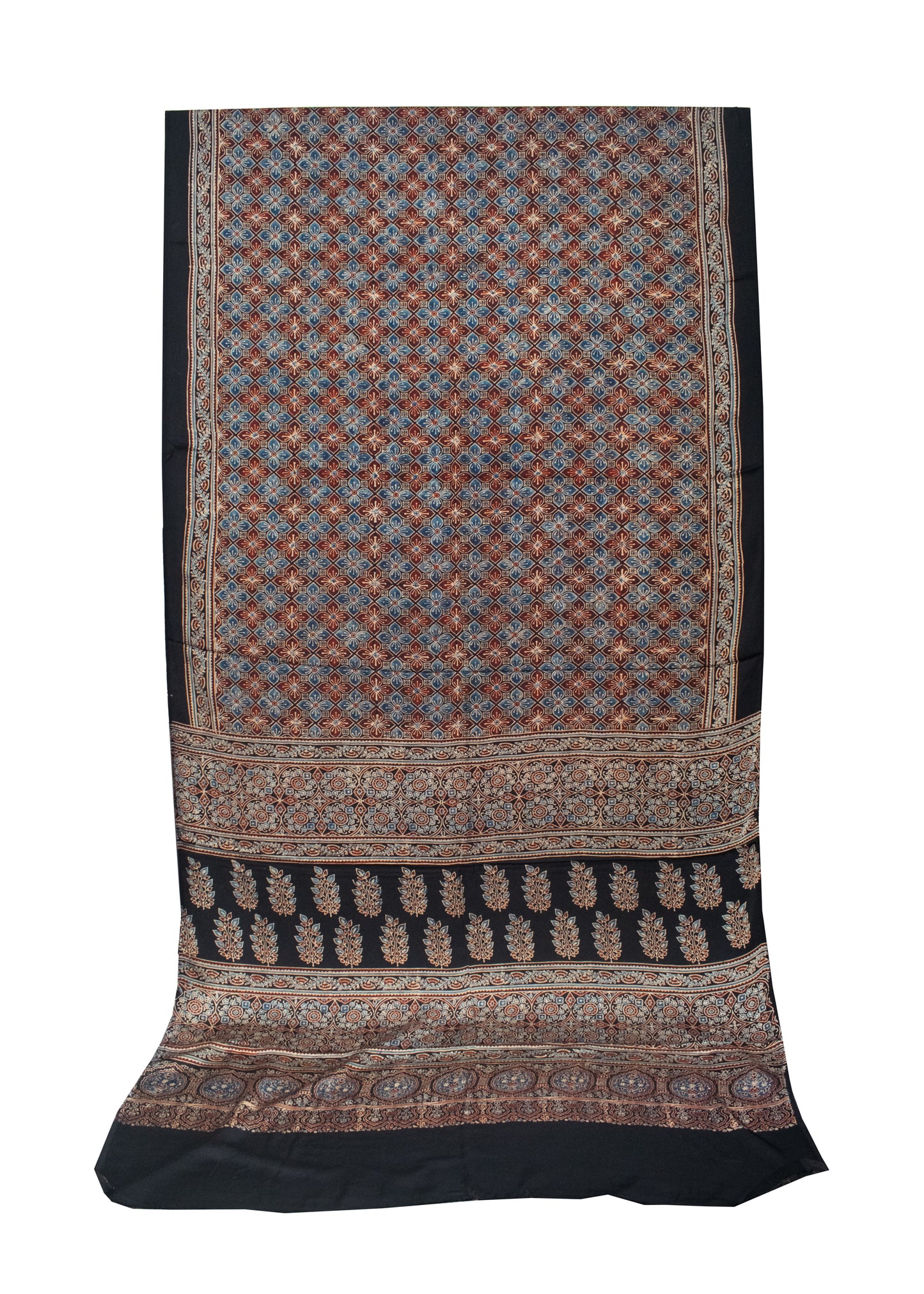 Ajrakh Modal Silk Natural Dye Hand Block Print Saree with Blouse Piece - 5.5 Mtr Length   -  SKU : AI1880AT