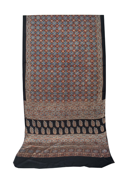 Ajrakh Modal Silk Natural Dye Hand Block Print Saree with Blouse Piece - 5.5 Mtr Length   -  SKU : AI1880AT
