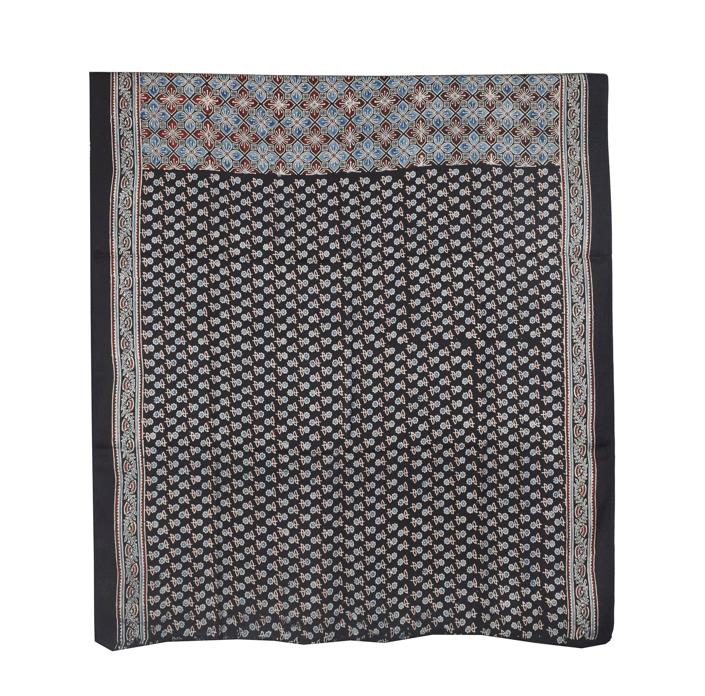 Ajrakh Modal Silk Natural Dye Hand Block Print Saree with Blouse Piece - 5.5 Mtr Length   -  SKU : AI1880AT