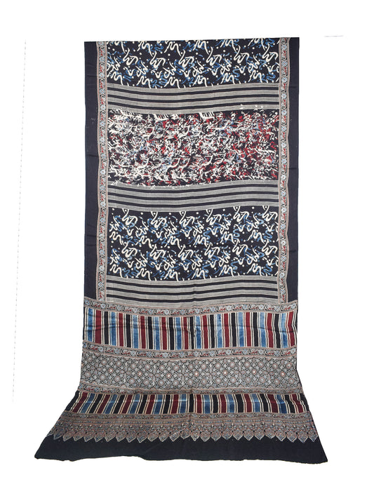 Ajrakh Modal Silk Natural Dye Hand Block Print Saree with Blouse Piece - 5.5 Mtr Length    -  SKU : AI27A01M