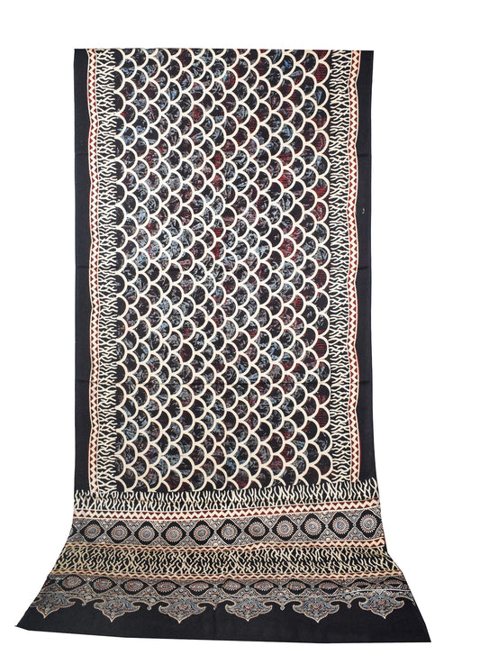 Ajrakh Modal Silk Natural Dye Hand Block Print Saree with Blouse Piece - 5.5 Mtr Length    -  SKU : AI27A01N