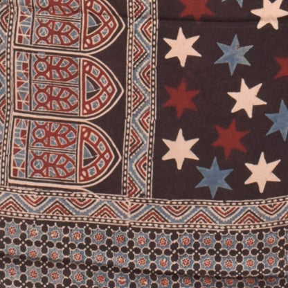 Ajrakh Modal Silk Natural Dye Hand Block Print Saree  with Ajrakh Blouse Piece  - 6 Mtr Length    -  SKU : MS16C01G