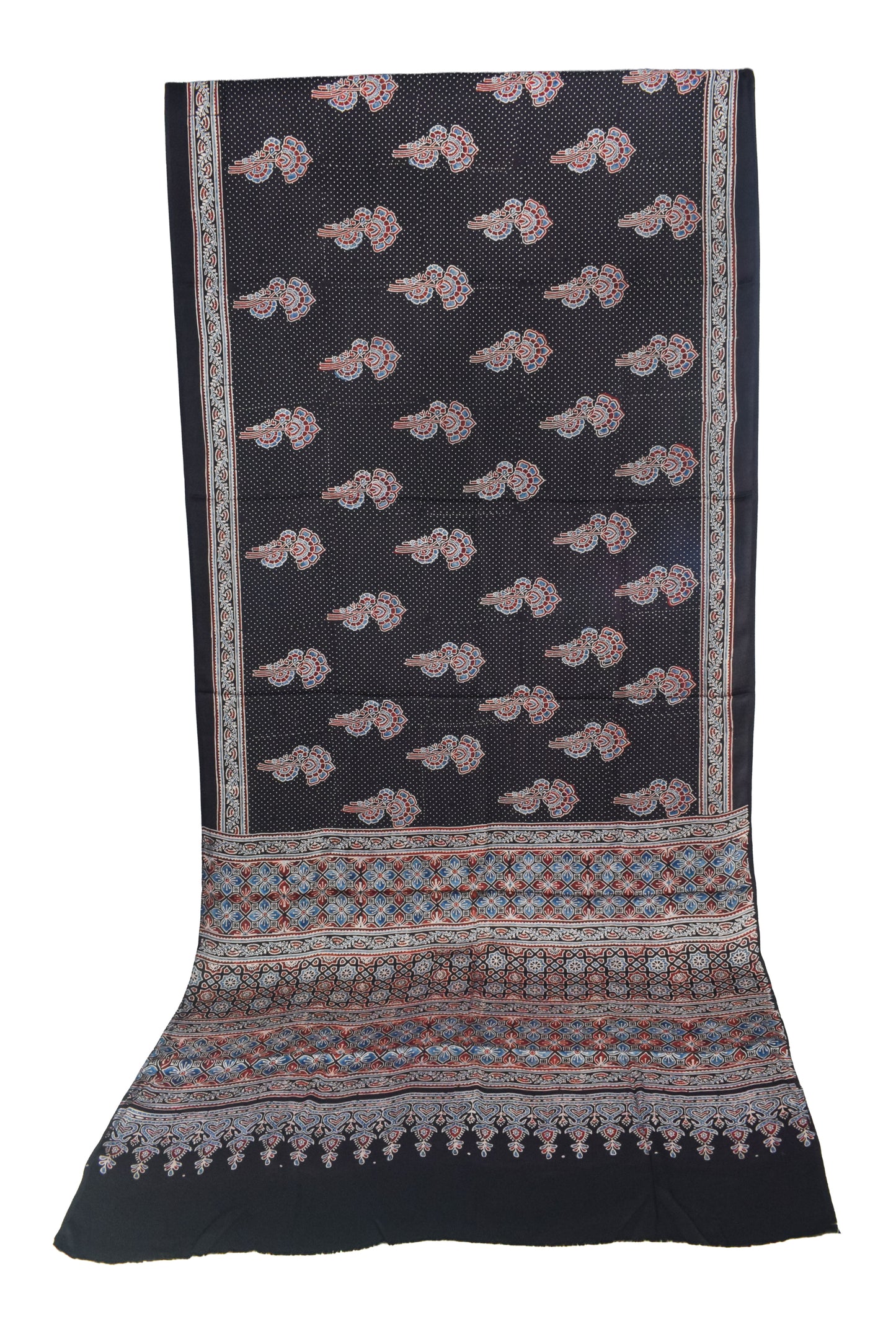 Ajrakh Modal Silk Natural Dye Hand Block Print Saree with Blouse Piece - 5.5 Mtr Length   -  SKU : SI03601C