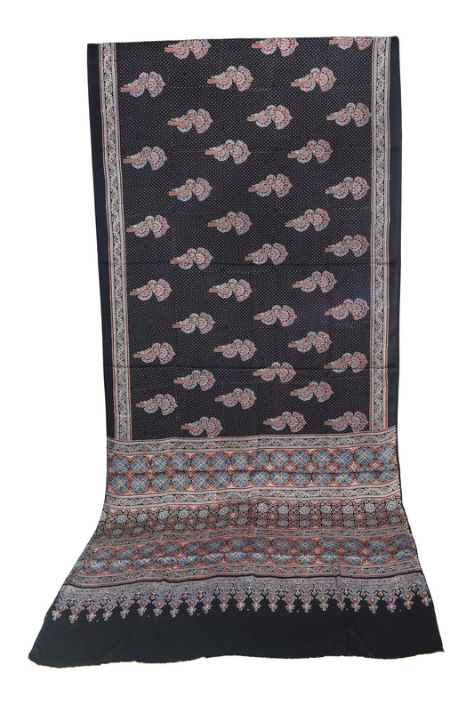 Ajrakh Modal Silk Natural Dye Hand Block Print Saree with Blouse Piece - 5.5 Mtr Length   -  SKU : SI03601C