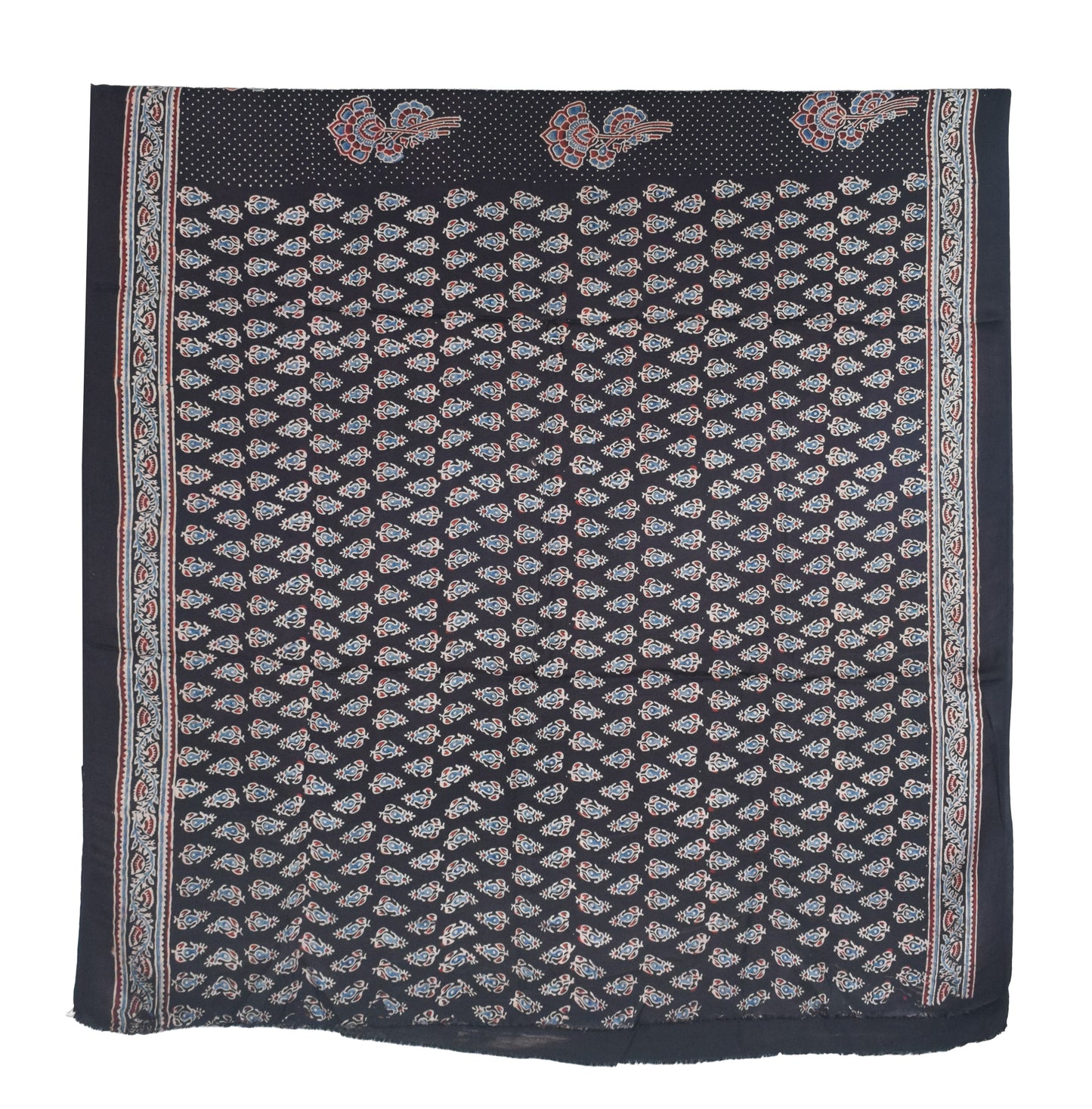 Ajrakh Modal Silk Natural Dye Hand Block Print Saree with Blouse Piece - 5.5 Mtr Length   -  SKU : SI03601C