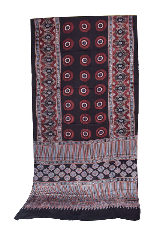 Ajrakh Modal Silk Natural Dye Hand Block Print Saree with Ajrakh Blouse Piece - 6 Mtr Length    -  SKU : ID02201U