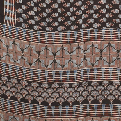 Ajrakh Modal Silk Natural Dye Hand Block Print Saree  with Ajrakh Blouse Piece  - 6 Mtr Length    -  SKU : ID14C01S