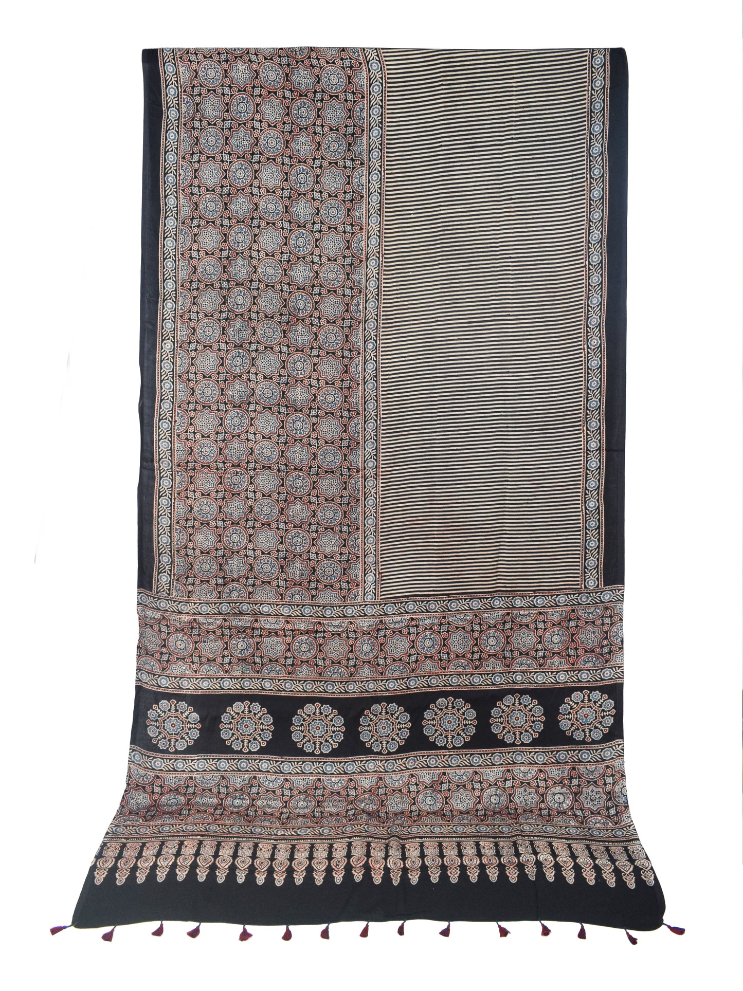 Ajrakh Modal Silk Natural Dye Hand Block Print Saree with Blouse Piece - 5.5 Mtr Length   -  SKU : MS09501F