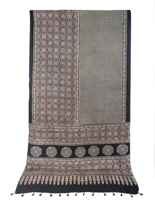 Ajrakh Modal Silk Natural Dye Hand Block Print Saree with Blouse Piece - 5.5 Mtr Length   -  SKU : MS09501F