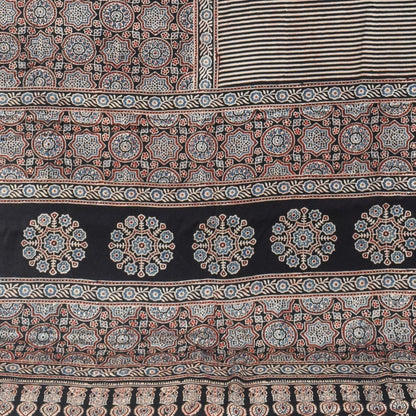 Ajrakh Modal Silk Natural Dye Hand Block Print Saree with Blouse Piece - 5.5 Mtr Length   -  SKU : MS09501F