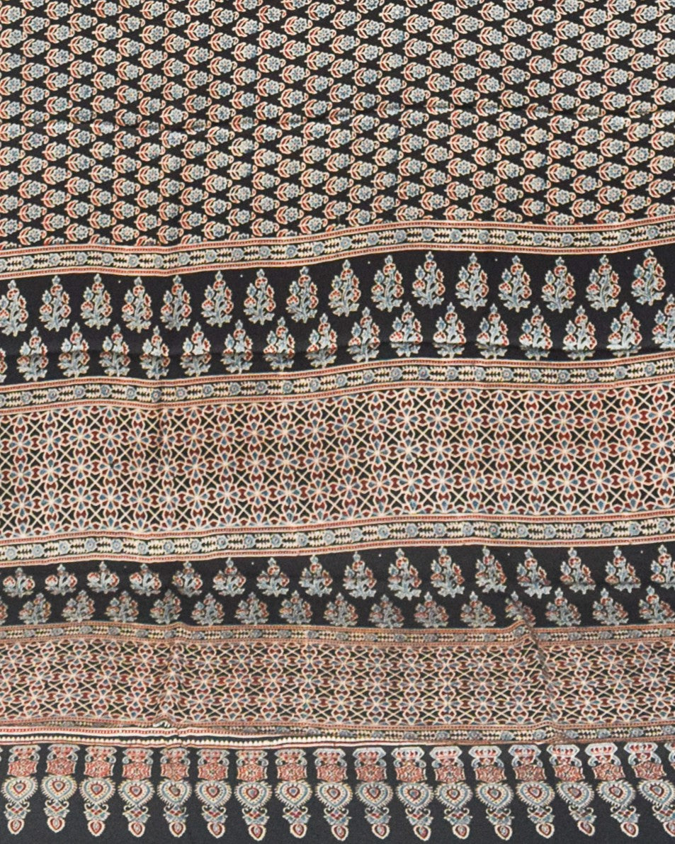 Ajrakh Modal Silk Natural Dye Hand Block Print Saree with Blouse Piece - 5.5 Mtr Length    -  SKU : MS14101A