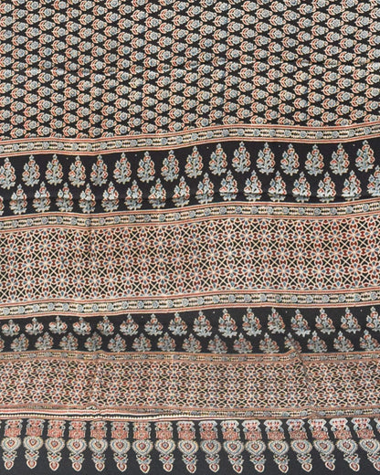 Ajrakh Modal Silk Natural Dye Hand Block Print Saree with Blouse Piece - 5.5 Mtr Length    -  SKU : MS14101A