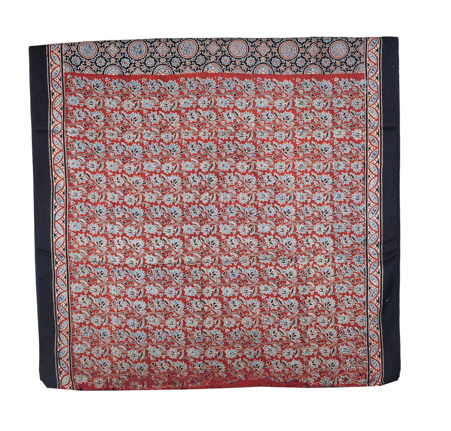 Ajrakh Modal Silk Natural Dye Hand Block Print Saree with Blouse Piece - 5.5 Mtr Length   -  SKU : SI03601A