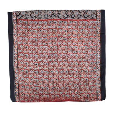 Ajrakh Modal Silk Natural Dye Hand Block Print Saree with Blouse Piece - 5.5 Mtr Length   -  SKU : SI03601A