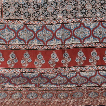Ajrakh Modal Silk Natural Dye Hand Block Print Saree with Blouse Piece - 5.5 Mtr Length   -  SKU : SI03601A