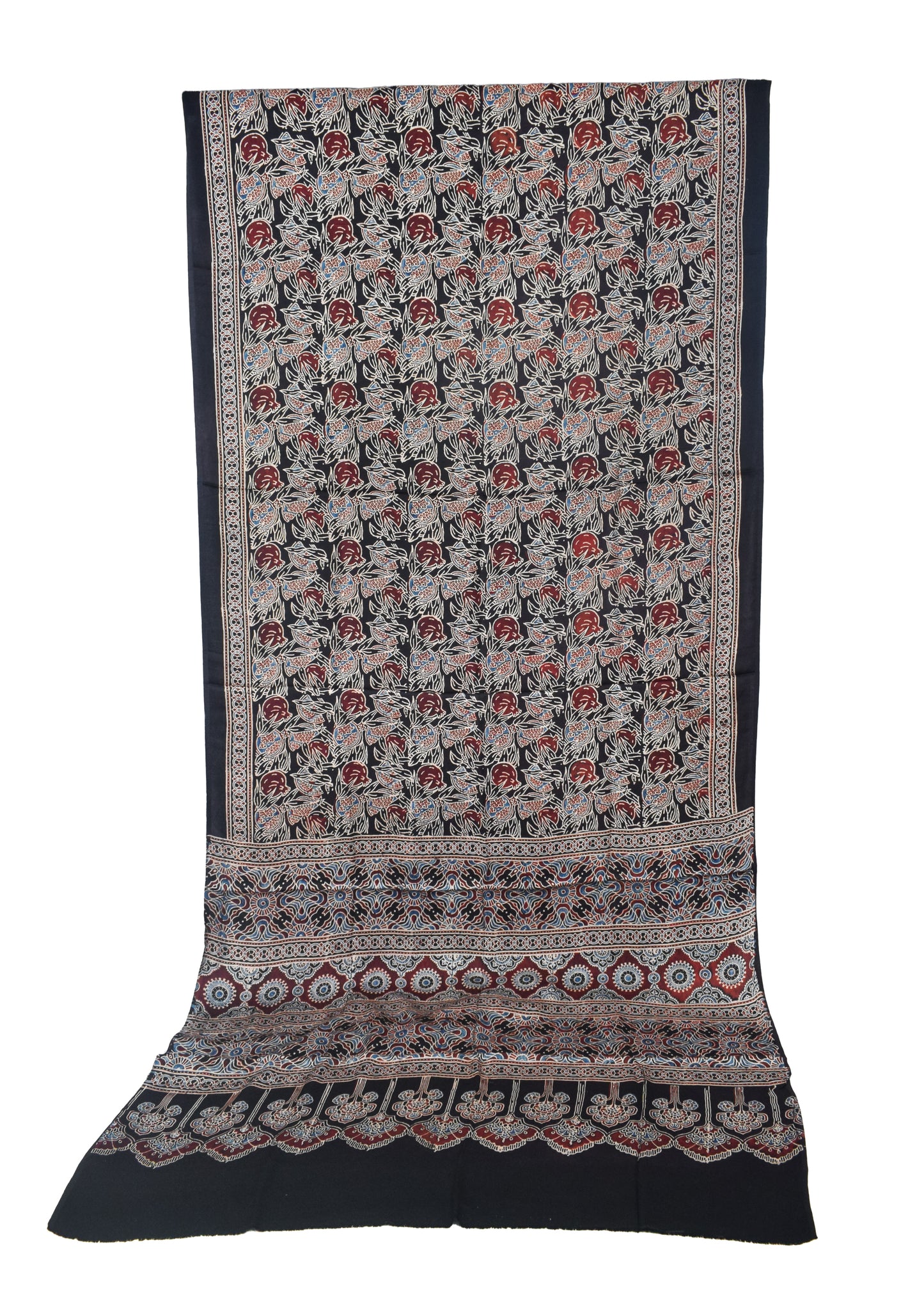 Ajrakh Modal Silk Natural Dye Hand Block Print Saree with Blouse Piece - 5.5 Mtr Length   -  SKU : SI03601D
