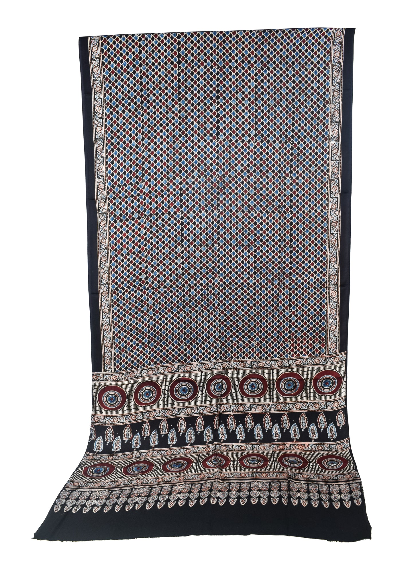 Ajrakh Modal Silk Natural Dye Hand Block Print Saree with Blouse Piece - 5.5 Mtr Length   -  SKU : SI03601H