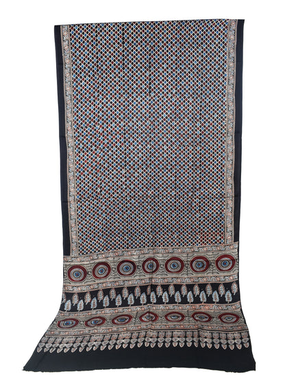 Ajrakh Modal Silk Natural Dye Hand Block Print Saree with Blouse Piece - 5.5 Mtr Length   -  SKU : SI03601H