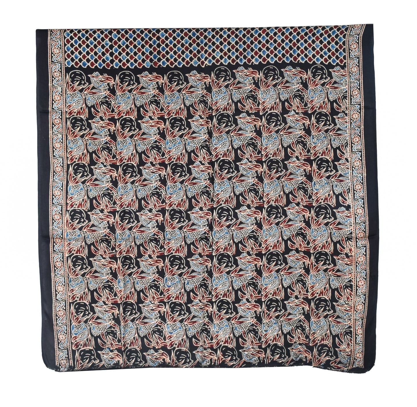 Ajrakh Modal Silk Natural Dye Hand Block Print Saree with Blouse Piece - 5.5 Mtr Length   -  SKU : SI03601H
