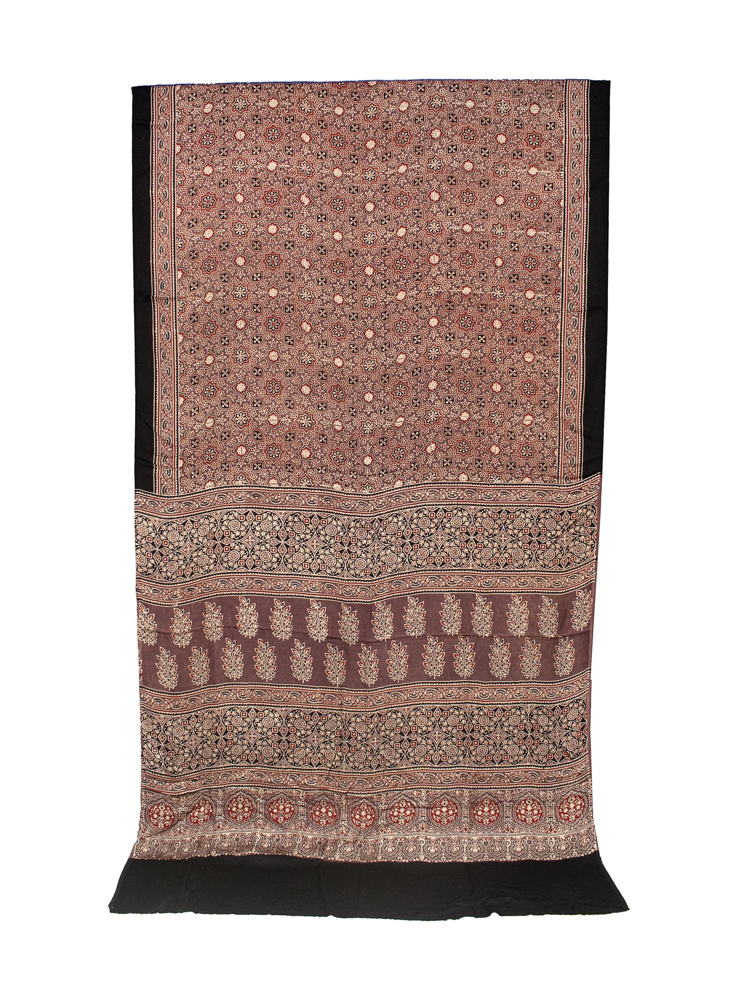Ajrakh Modal Silk Natural Dye Hand Block Print Saree with Blouse Piece - 5.5 Mtr Length   -  SKU : AI18801B