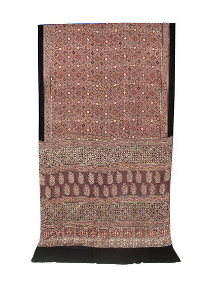 Ajrakh Modal Silk Natural Dye Hand Block Print Saree with Blouse Piece - 5.5 Mtr Length   -  SKU : AI18801B
