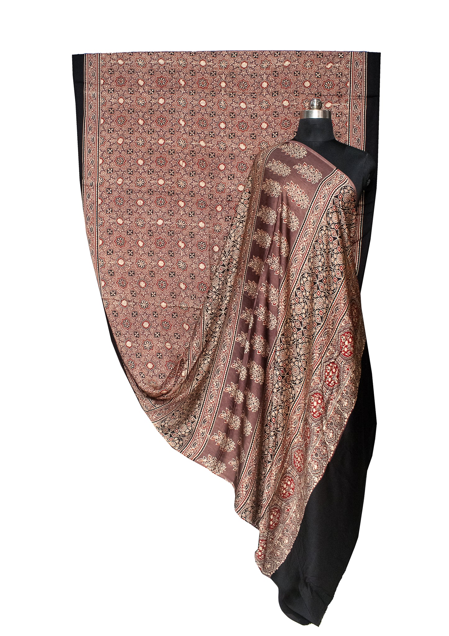 Ajrakh Modal Silk Natural Dye Hand Block Print Saree with Blouse Piece - 5.5 Mtr Length   -  SKU : AI18801B