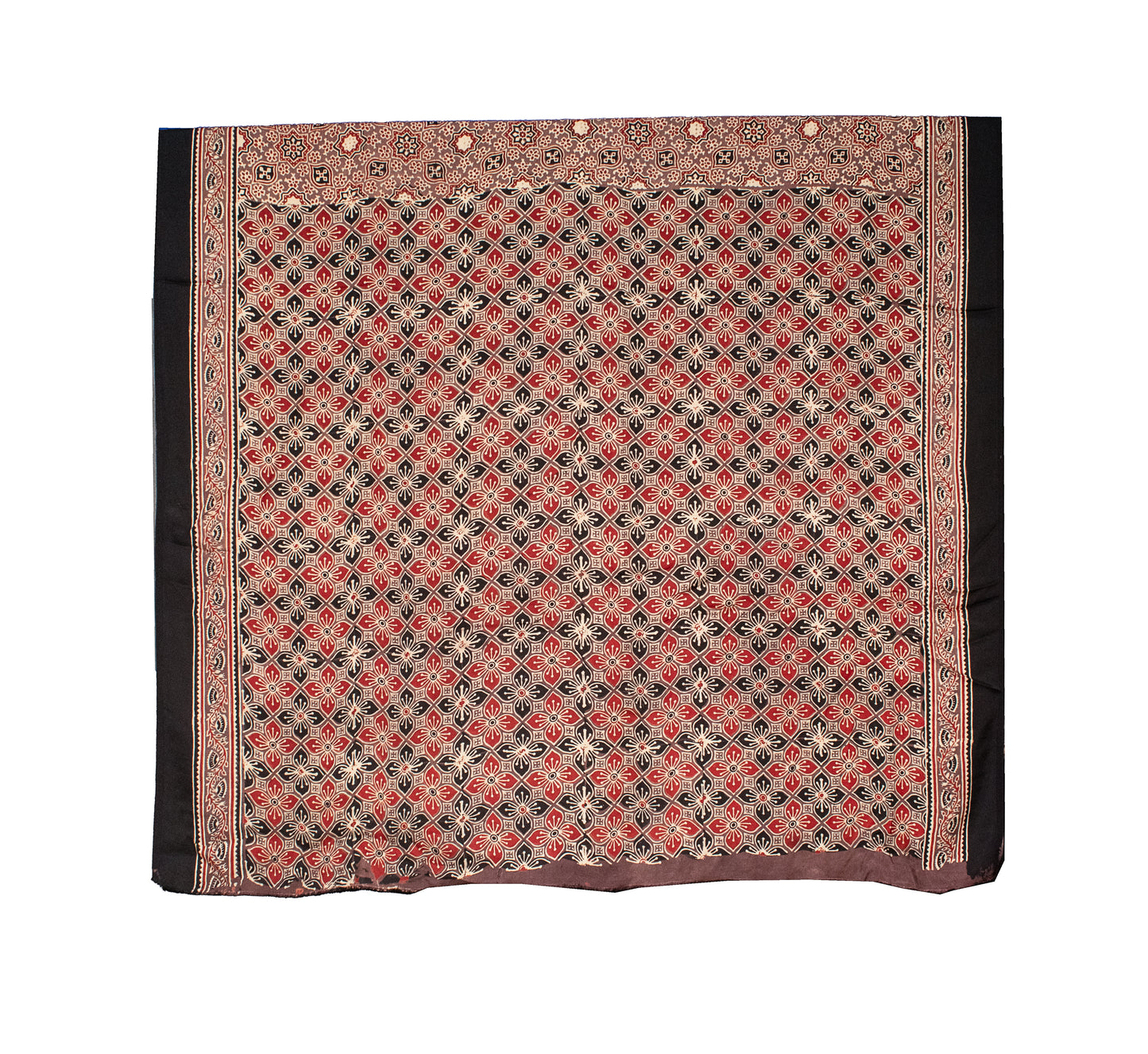 Ajrakh Modal Silk Natural Dye Hand Block Print Saree with Blouse Piece - 5.5 Mtr Length   -  SKU : AI18801B