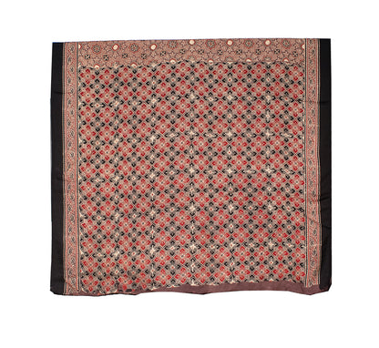 Ajrakh Modal Silk Natural Dye Hand Block Print Saree with Blouse Piece - 5.5 Mtr Length   -  SKU : AI18801B