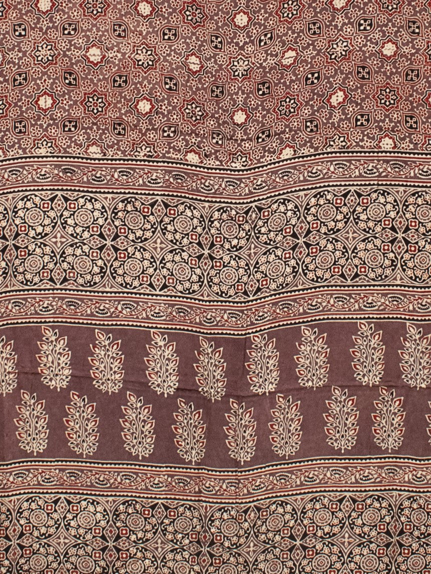 Ajrakh Modal Silk Natural Dye Hand Block Print Saree with Blouse Piece - 5.5 Mtr Length   -  SKU : AI18801B