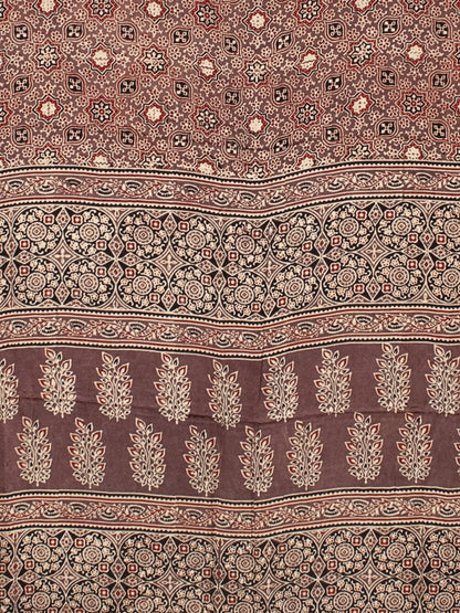 Ajrakh Modal Silk Natural Dye Hand Block Print Saree with Blouse Piece - 5.5 Mtr Length   -  SKU : AI18801B