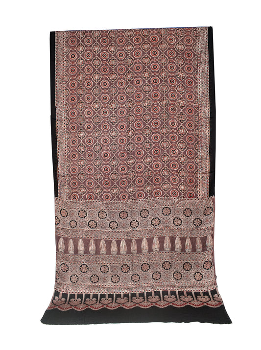 Ajrakh Modal Silk Natural Dye Hand Block Print Saree with Blouse Piece - 5.5 Mtr Length   -  SKU : AI18801G