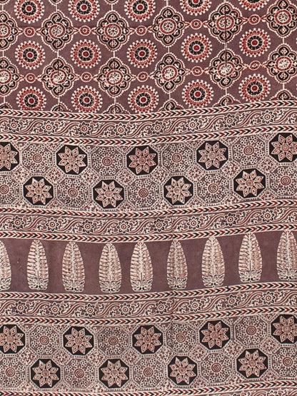 Ajrakh Modal Silk Natural Dye Hand Block Print Saree with Blouse Piece - 5.5 Mtr Length   -  SKU : AI18801G