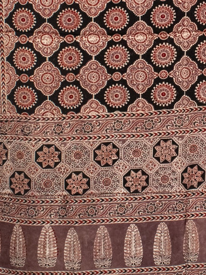 Ajrakh Modal Silk Natural Dye Hand Block Print Saree with Blouse Piece - 5.5 Mtr Length   -  SKU : AI18801G