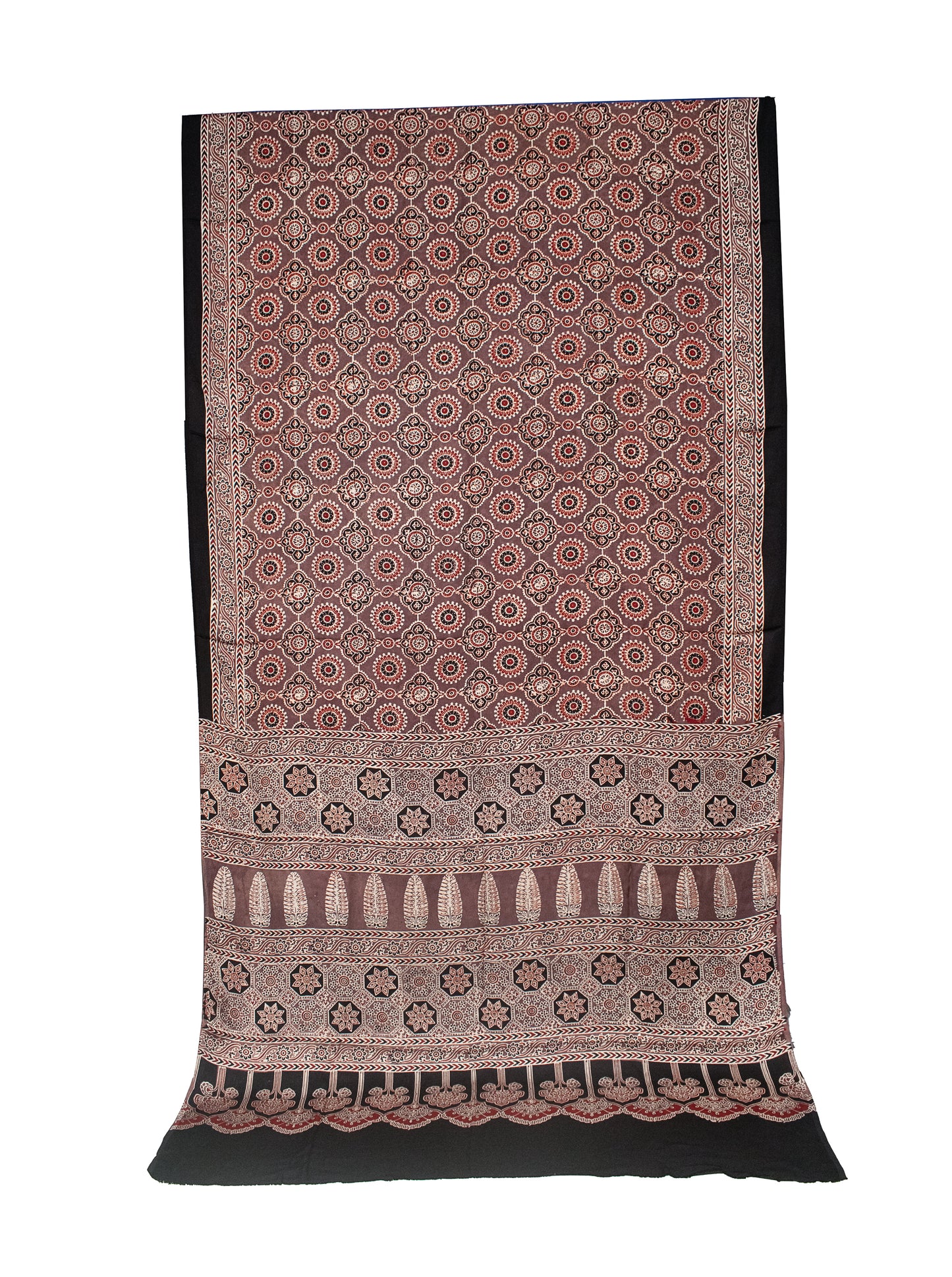 Ajrakh Modal Silk Natural Dye Hand Block Print Saree with Blouse Piece - 5.5 Mtr Length   -  SKU : AI18801G
