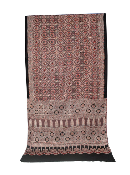 Ajrakh Modal Silk Natural Dye Hand Block Print Saree with Blouse Piece - 5.5 Mtr Length   -  SKU : AI18801G