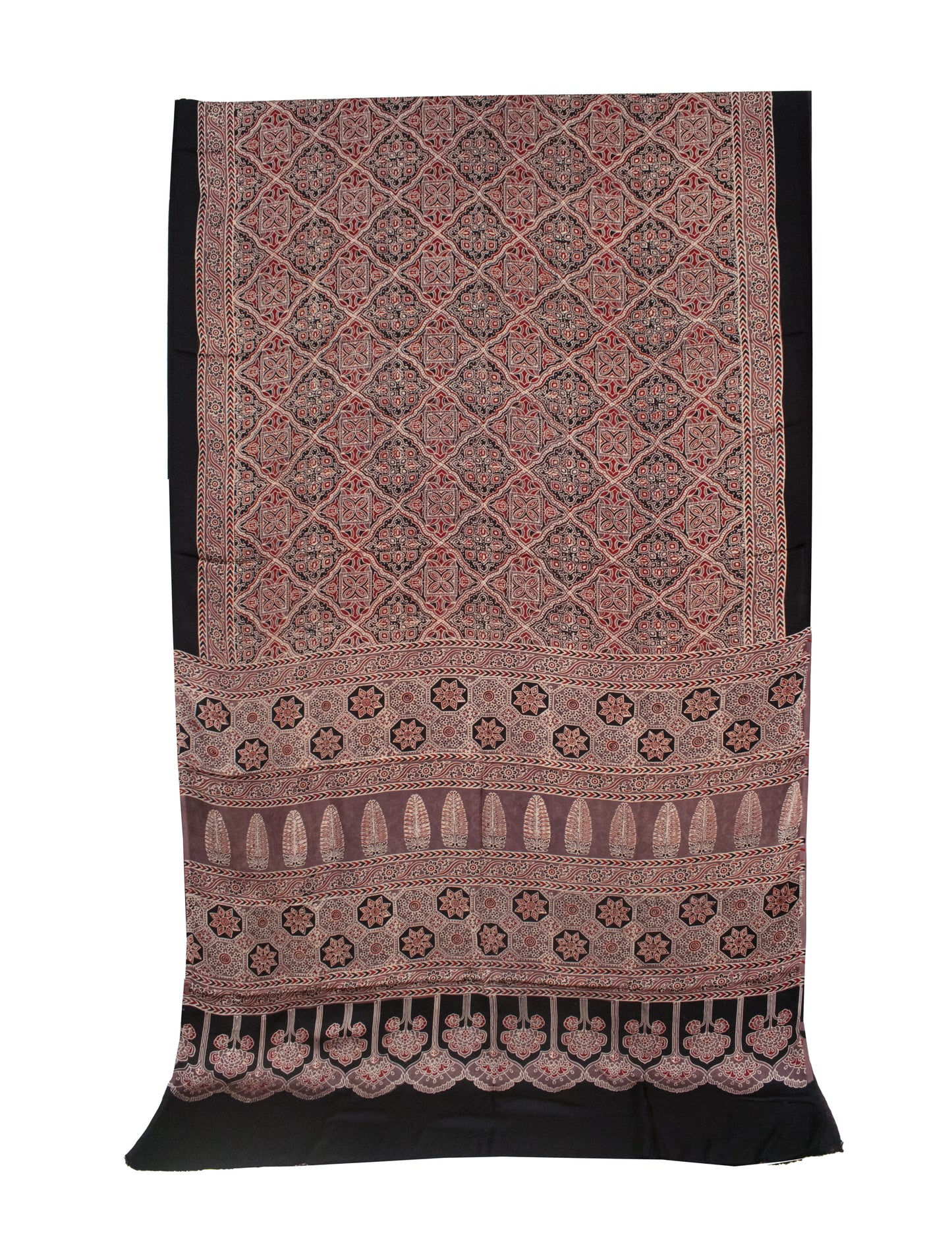Ajrakh Modal Silk Natural Dye Hand Block Print Saree with Blouse Piece - 5.5 Mtr Length   -  SKU : AI18801L
