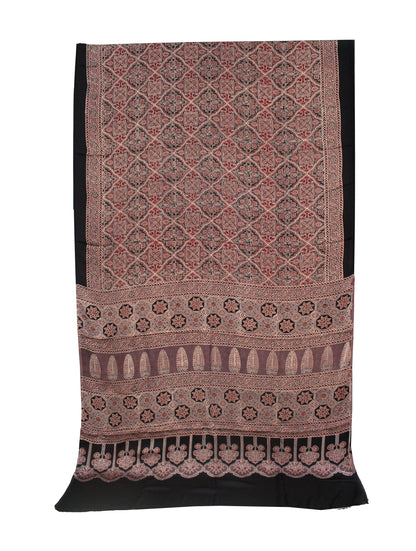 Ajrakh Modal Silk Natural Dye Hand Block Print Saree with Blouse Piece - 5.5 Mtr Length   -  SKU : AI18801L