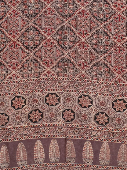 Ajrakh Modal Silk Natural Dye Hand Block Print Saree with Blouse Piece - 5.5 Mtr Length   -  SKU : AI18801L