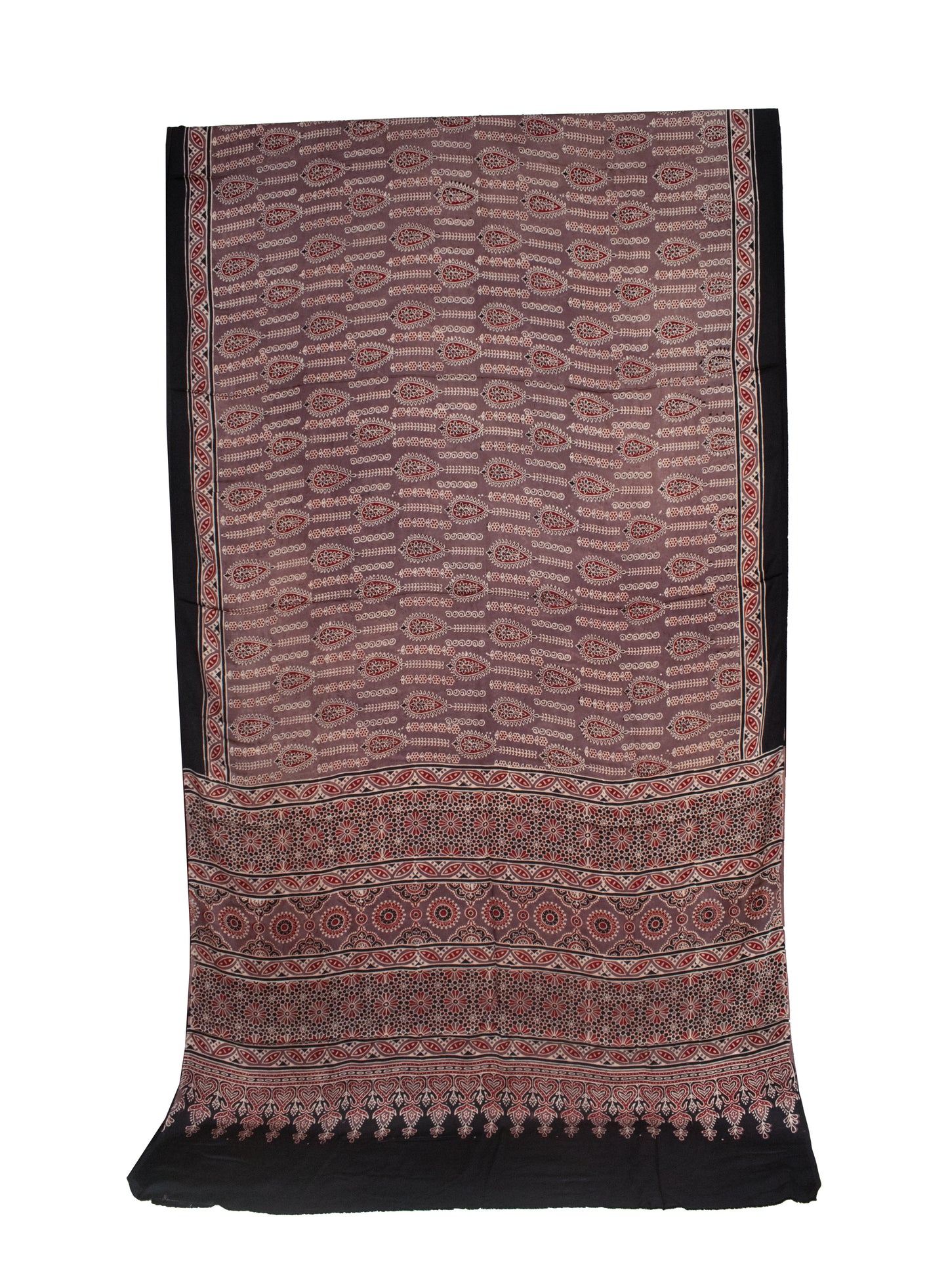 Ajrakh Modal Silk Natural Dye Hand Block Print Saree with Blouse Piece - 5.5 Mtr Length   -  SKU : AI18801Q