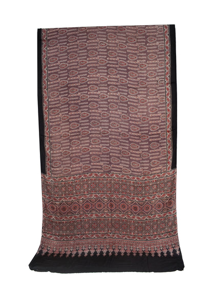 Ajrakh Modal Silk Natural Dye Hand Block Print Saree with Blouse Piece - 5.5 Mtr Length   -  SKU : AI18801Q