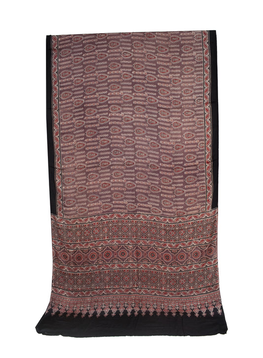 Ajrakh Modal Silk Natural Dye Hand Block Print Saree with Blouse Piece - 5.5 Mtr Length   -  SKU : AI18801Q