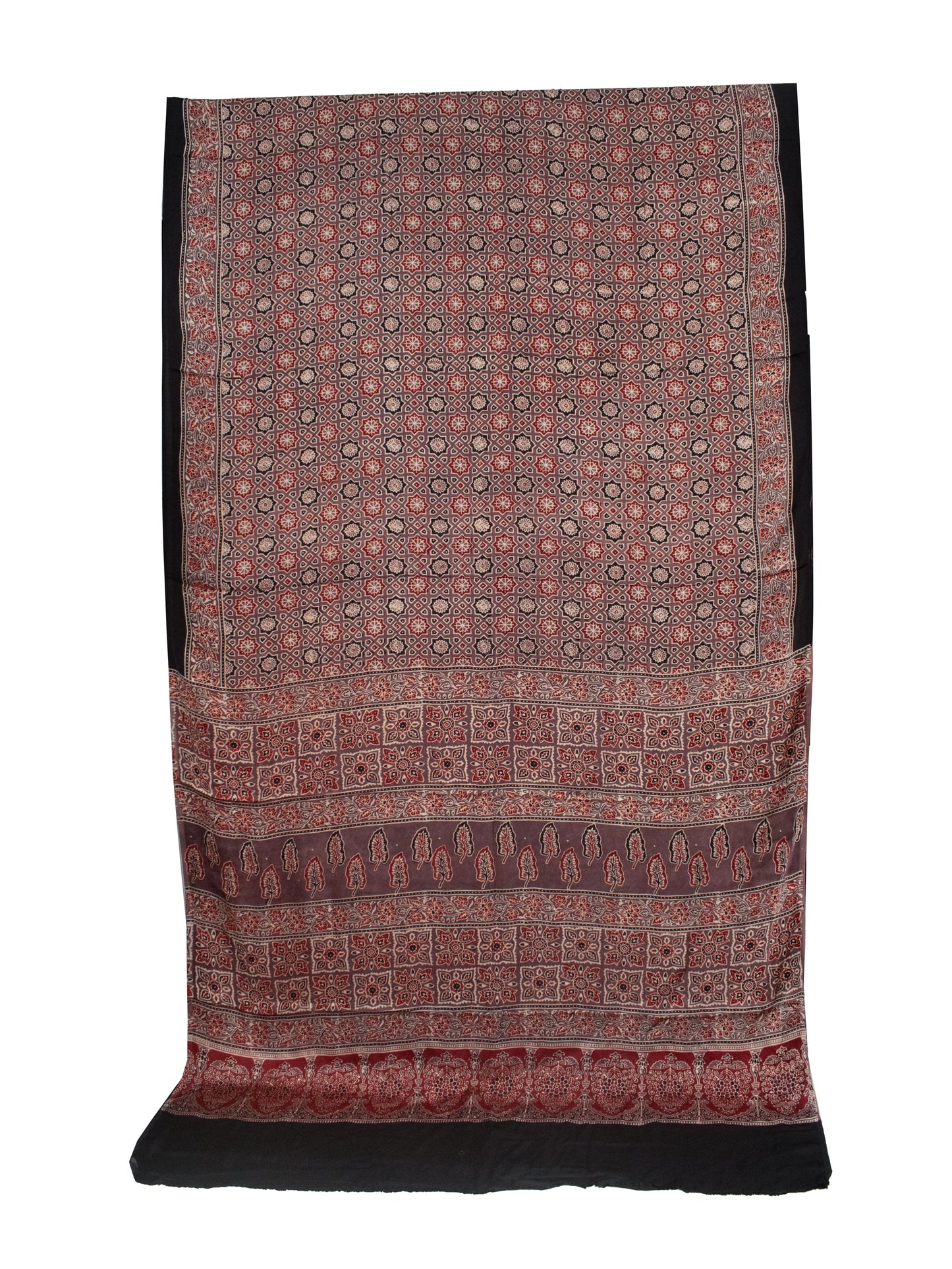 Ajrakh Modal Silk Natural Dye Hand Block Print Saree with Blouse Piece - 5.5 Mtr Length   -  SKU : AI18801V