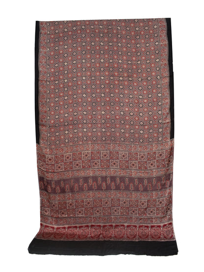 Ajrakh Modal Silk Natural Dye Hand Block Print Saree with Blouse Piece - 5.5 Mtr Length   -  SKU : AI18801V