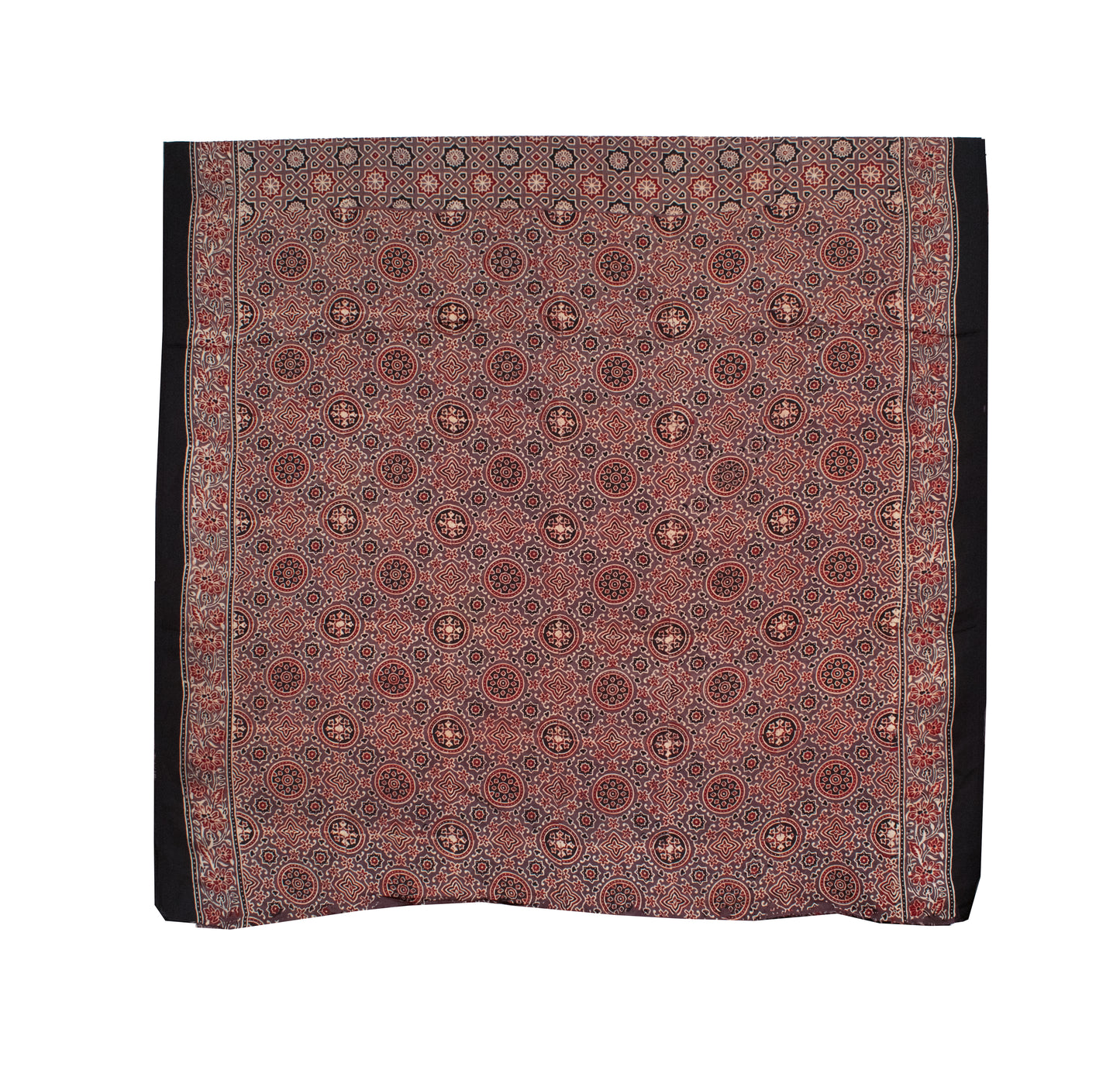 Ajrakh Modal Silk Natural Dye Hand Block Print Saree with Blouse Piece - 5.5 Mtr Length   -  SKU : AI18801V