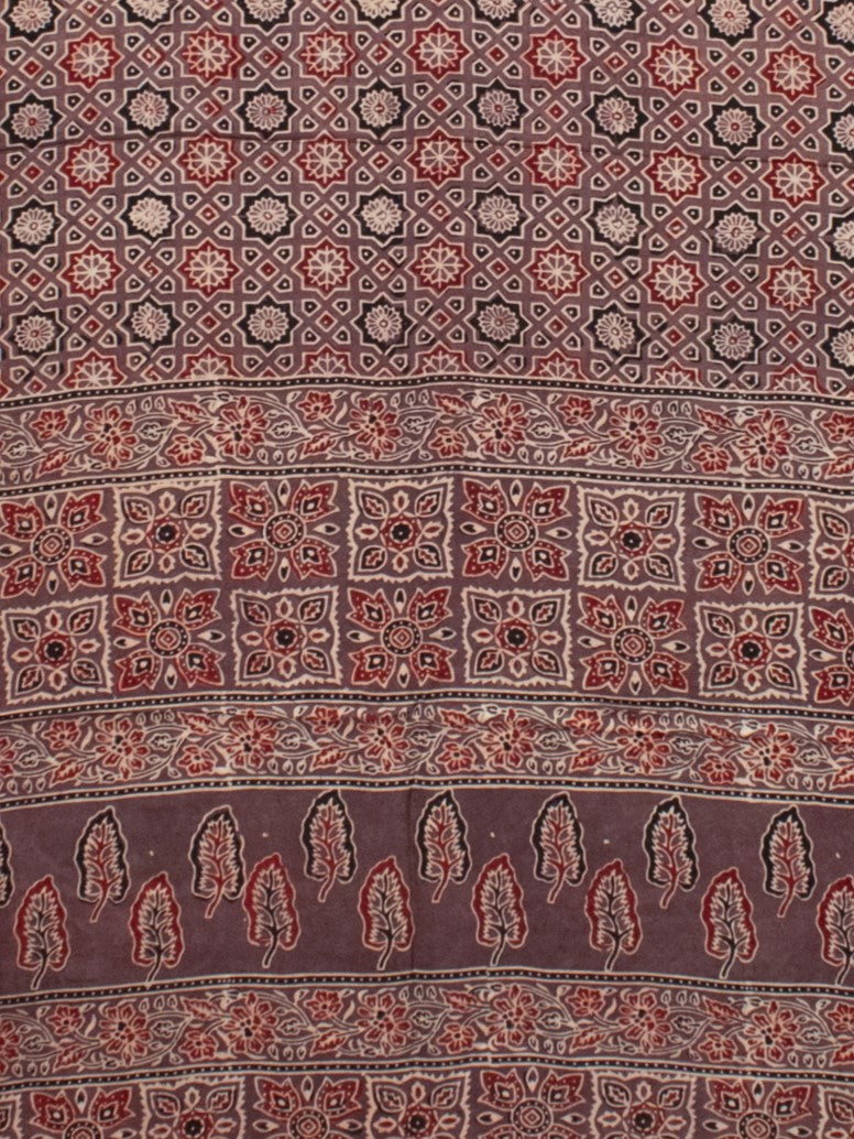 Ajrakh Modal Silk Natural Dye Hand Block Print Saree with Blouse Piece - 5.5 Mtr Length   -  SKU : AI18801V