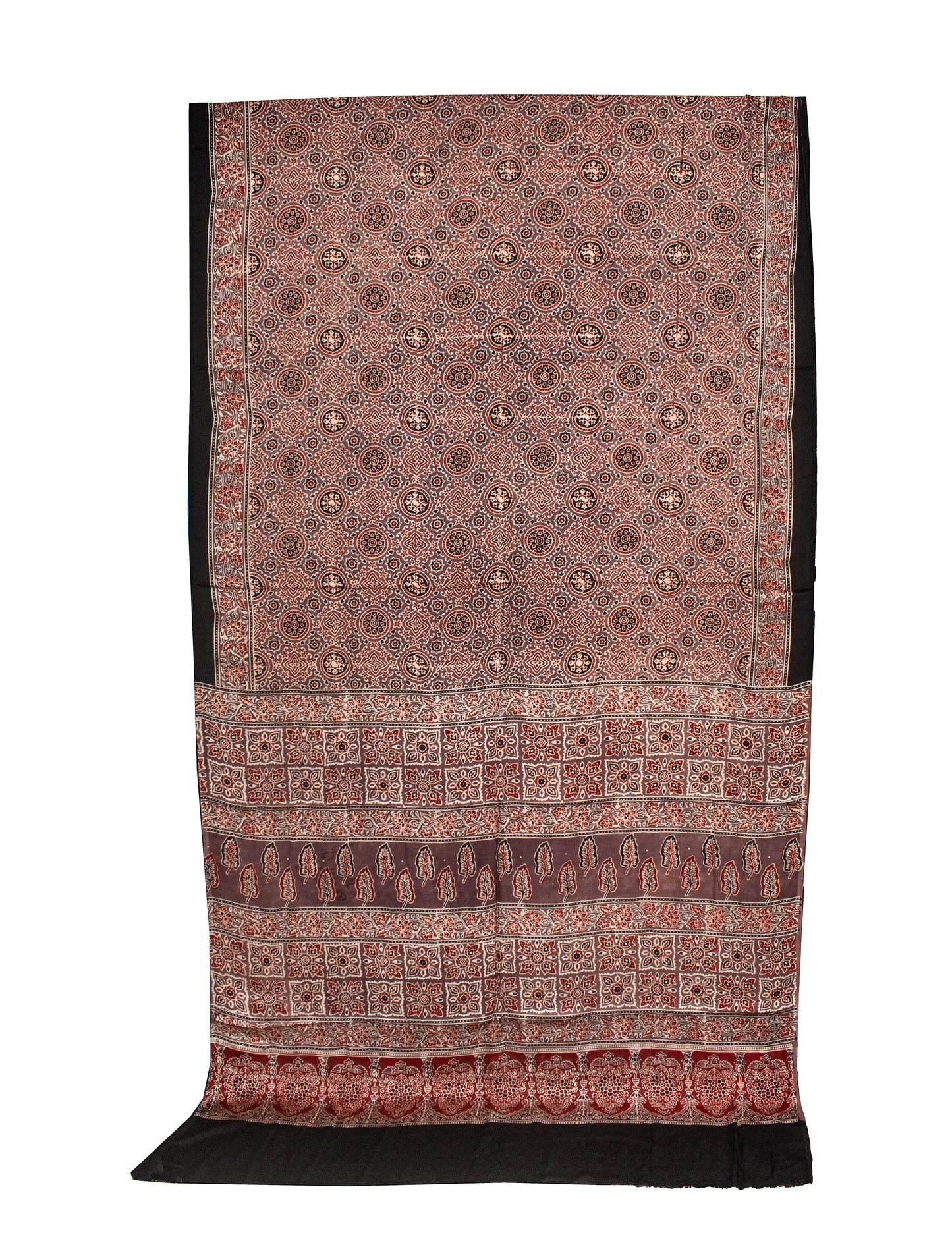Ajrakh Modal Silk Natural Dye Hand Block Print Saree with Blouse Piece - 5.5 Mtr Length   -  SKU : AI1880AA