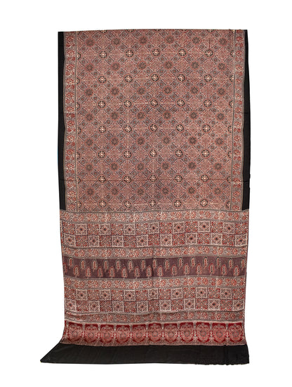 Ajrakh Modal Silk Natural Dye Hand Block Print Saree with Blouse Piece - 5.5 Mtr Length   -  SKU : AI1880AA