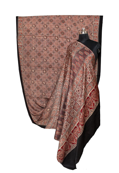 Ajrakh Modal Silk Natural Dye Hand Block Print Saree with Blouse Piece - 5.5 Mtr Length   -  SKU : AI1880AA