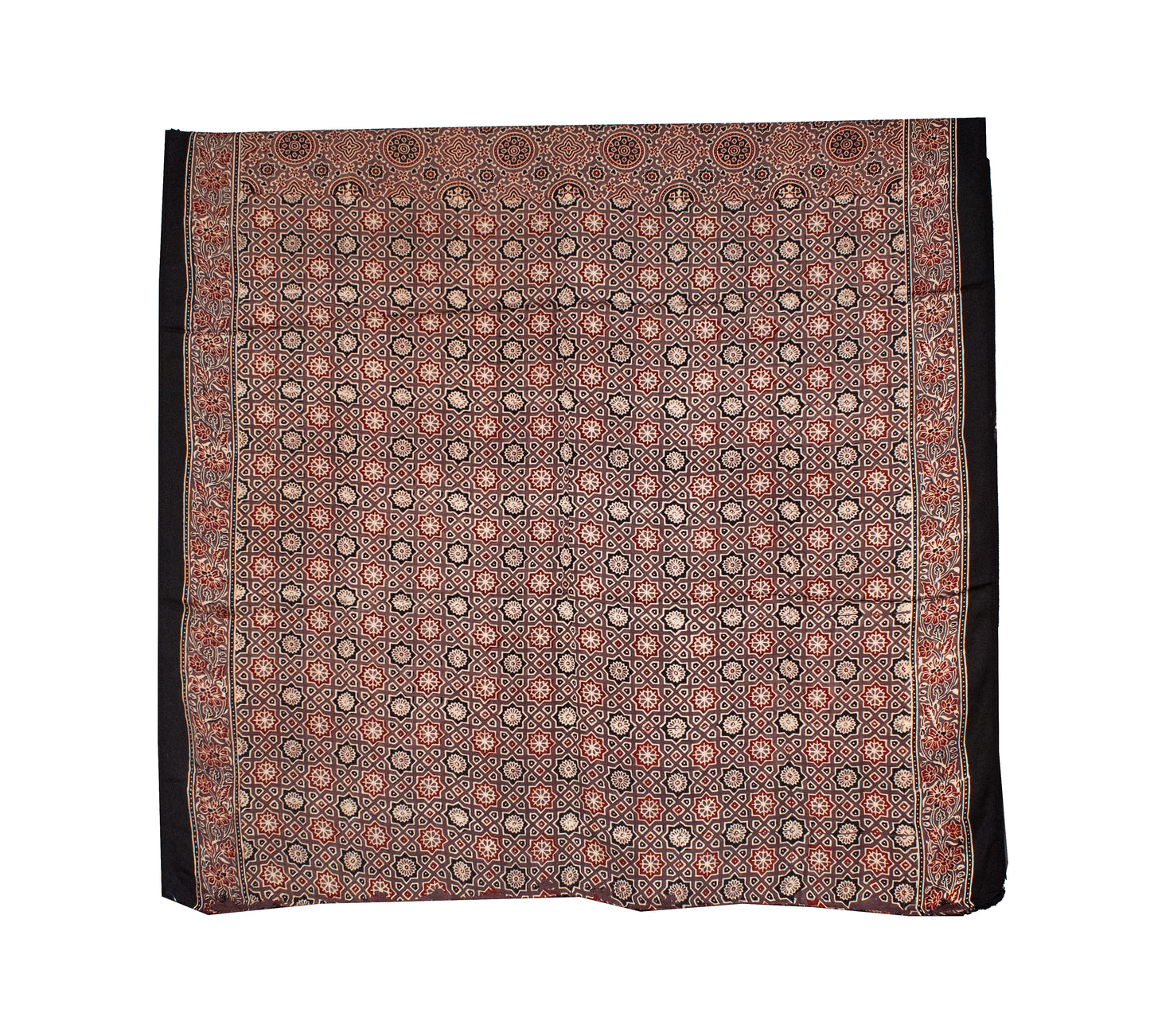 Ajrakh Modal Silk Natural Dye Hand Block Print Saree with Blouse Piece - 5.5 Mtr Length   -  SKU : AI1880AA